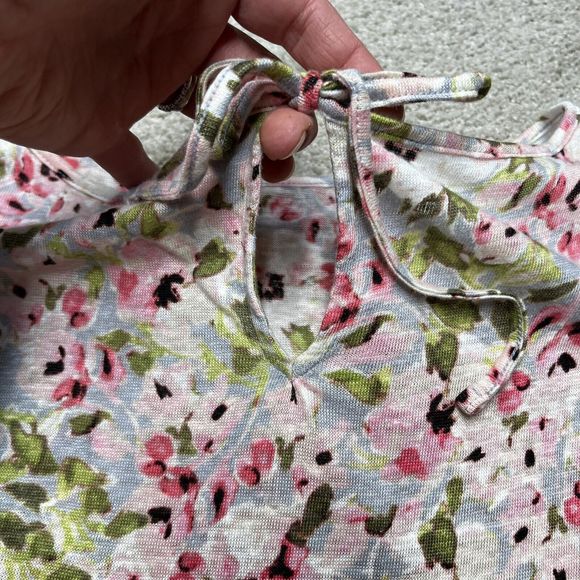 J Jill Love Linen 100% Linen Blouse Pink Green Watercolor Floral Shirt Sz Small - Picture 12 of 14